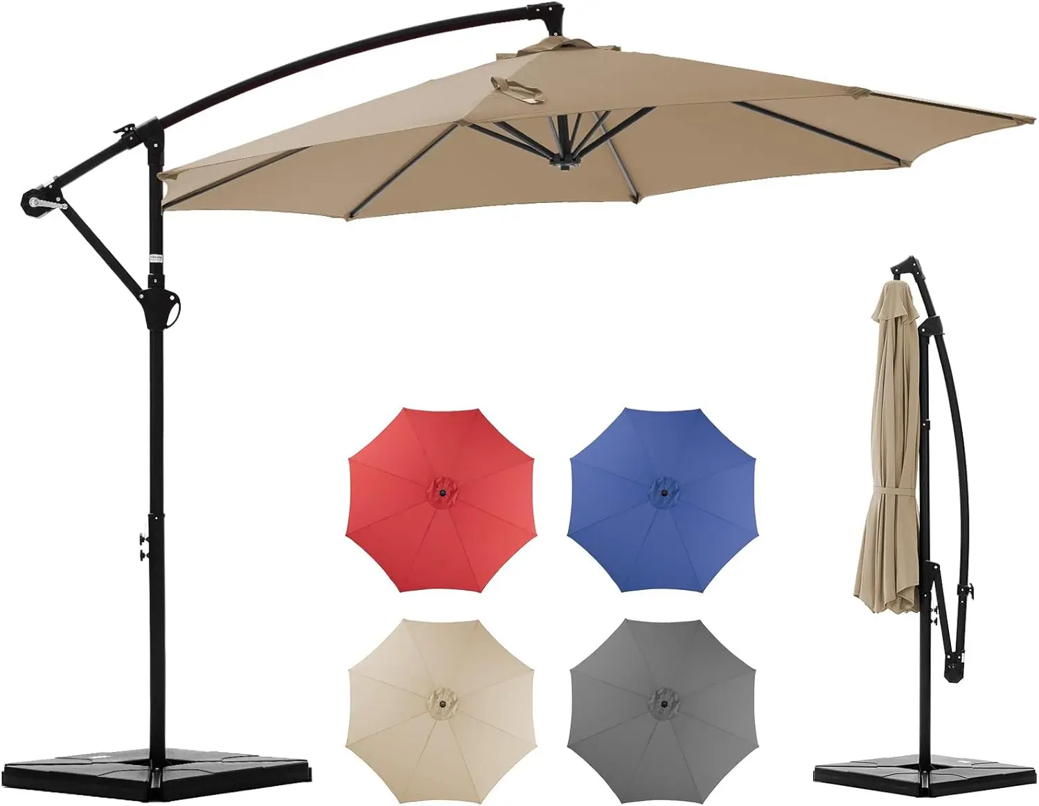 Sombrilla Cantilever de 97 pies con Base Desmontable, Protección UV para Exteriores, Inclinación Fácil, 8 Varillas, para Jardín, Patio Trasero, Césped, Piscina, Color Caqui