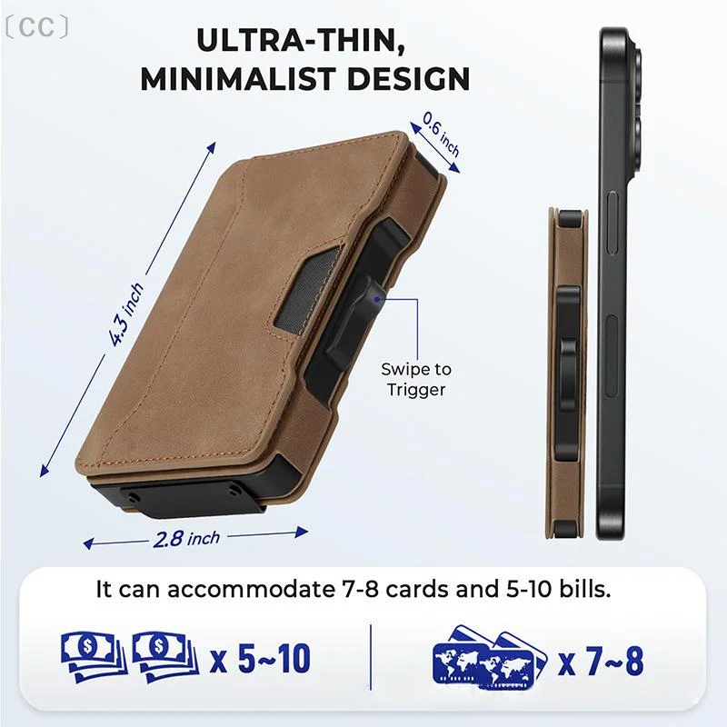 〔CC〕Leather Card Holder 1Pcs Side Push RFID Blocking Wallet with Multi Card Slots for Office and Travel〔88〕
