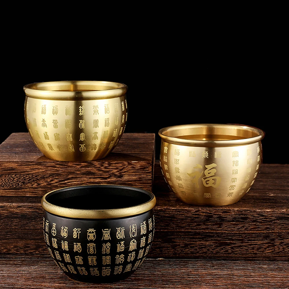 Solid Brass Small Baifu Jar Wealth Cornucopia, Feng Shui Money Bowl Decoration Fortune Success Good Luck Home Office Decoration