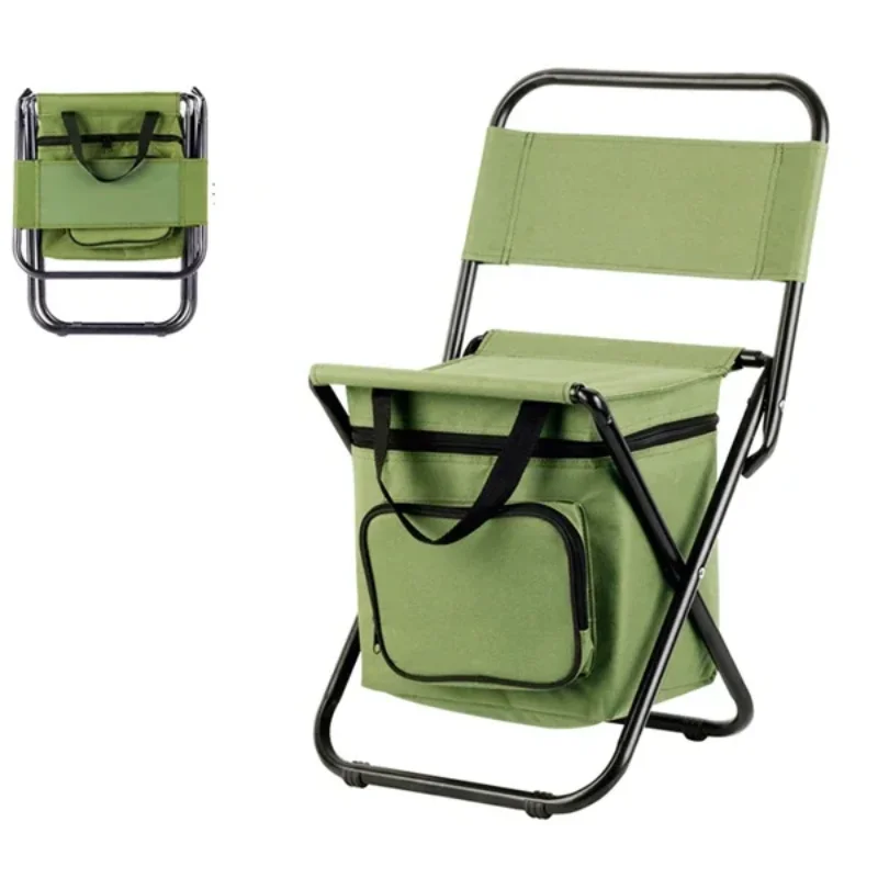 Compact Folding Chair With Cooler Bag And Shoulder Straps, Lightweight Backrest Stool, Fishing, Camping, Hiking