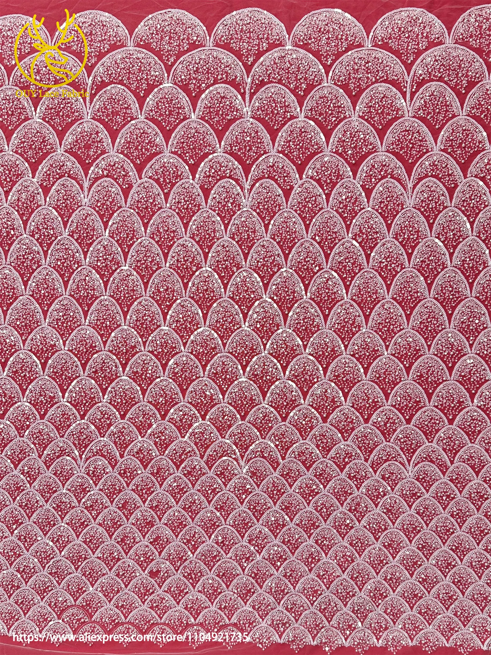 Burgunderroter afrikanischer Perlenstickerei-Mesh-Spitzenstoff, eleganter nigerianischer französischer Pailletten-Tüll-Spitzenstoff für Frauen, Partykleider – Detail 13