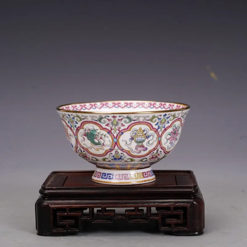 Chinese White Enamel Porcelain Bowl Qing Qianlong Auspicious Pattern 4.1 inch