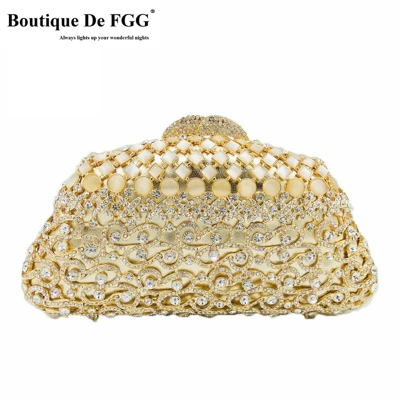 

Boutique De FGG Opal Stones Women Crystal Clutch Evening Bags Wedding Party Formal Bridal Rhinestones Minaudiere Bags