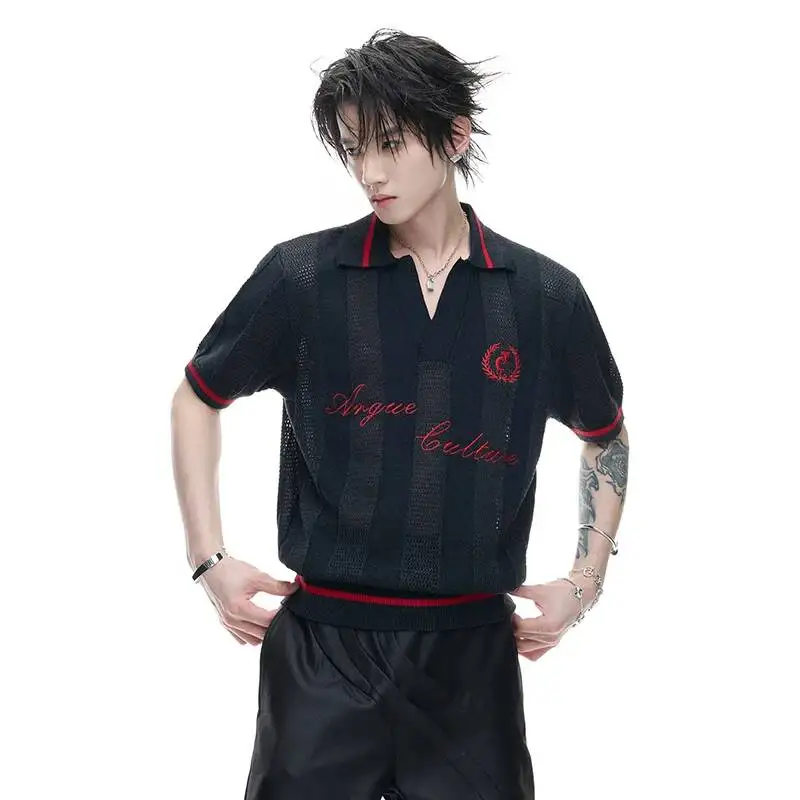 LUZHEN 2026 Summer High Quality Embroidery Letter Logo Knitted Short Sleeve T-shirts Men Fashion Handsome Casual Pullover JY7186