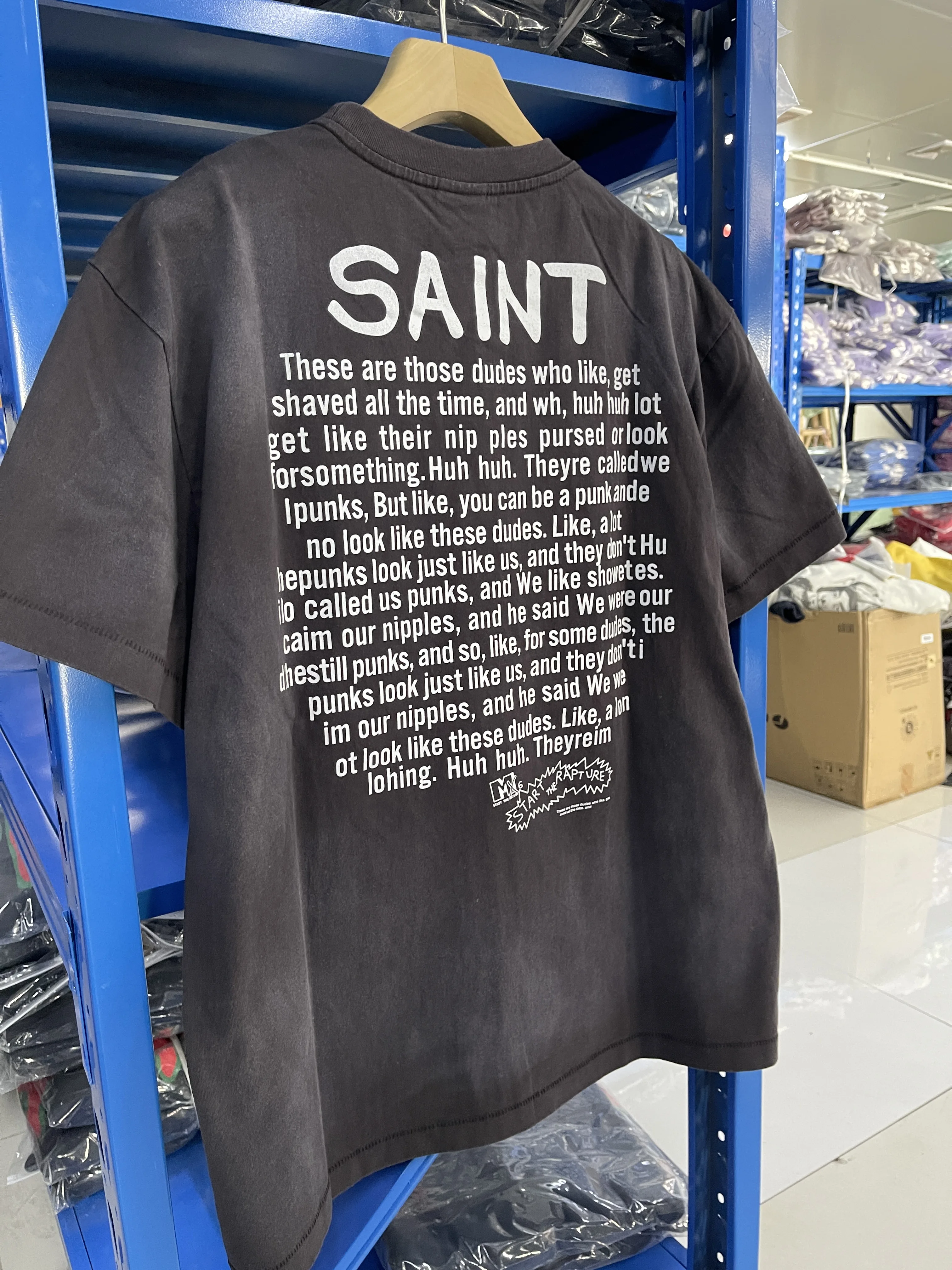Vintage Saint High Quality High Street Pattern Letter Print Retro Washed Loose Oversized Short Sleeved Casual Cotton T-shirt
