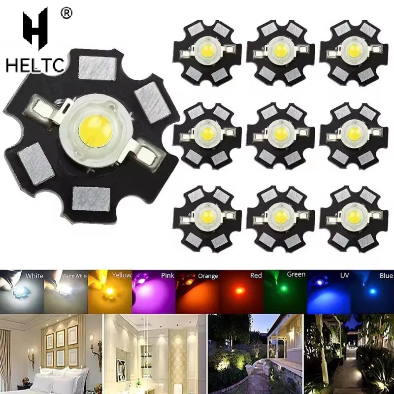 

10X 20mm 3V 3W High Power Chip Light Bead White Red Blue Green Led Beads Emitter LED Bulb Diodes Lamp With Star Min Heatsink
