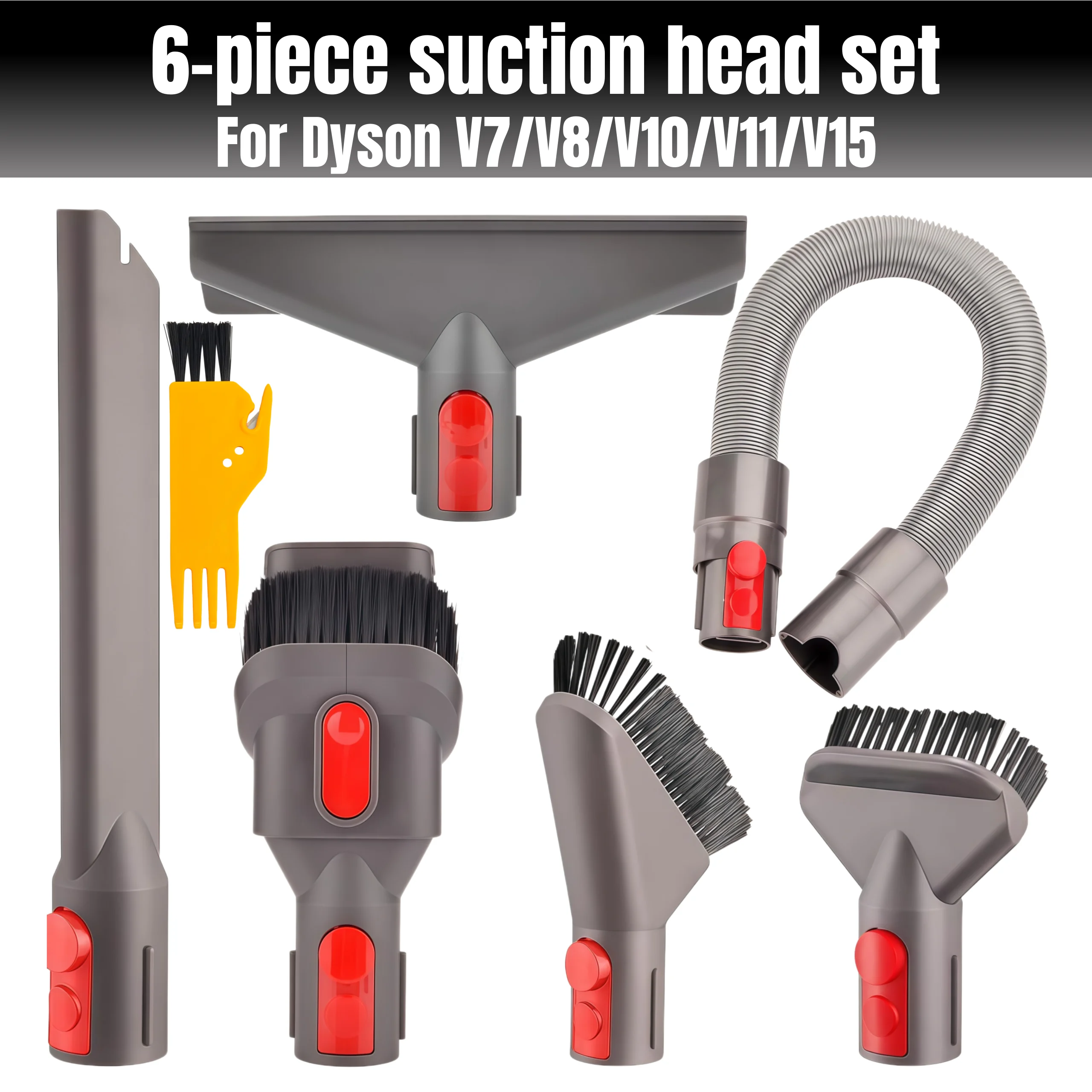 

Attachments Kit for Dyson V7 V8 V10 V11 V15 Cordless Models, Furniture Cleaning Kit Vacuum Accessories 6-Piece Brush Replacement