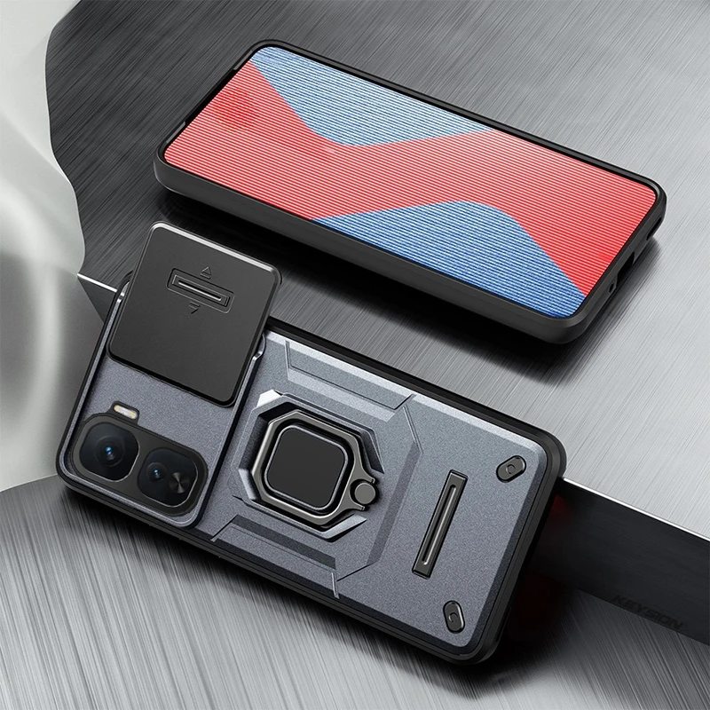 حافظة لهاتف IQOO Neo 10 مع كاميرا منزلق حلقي لحماية نافذة الدرع غطاء خلفي متين لهاتف IQOO Neo 10 غلاف مقاوم للصدمات