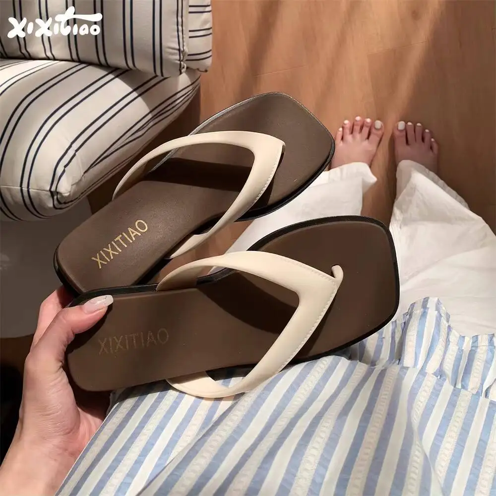 

Women's Summer Platform Wedge Flip Flops High End Vintage Color Block Beach Vacation Sandals for Outdoor Wear