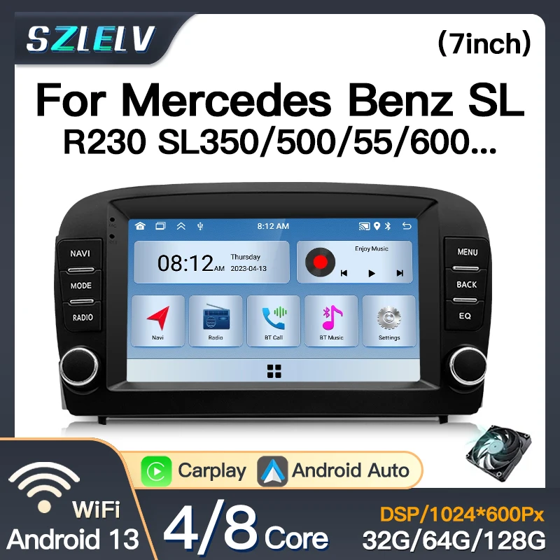 For Mercedes Benz SL R230 SL350 SL500 SL55 SL600 SL65 Android 13 Auto Video Player Audio Carplay Car Radio Play Multimedia BT