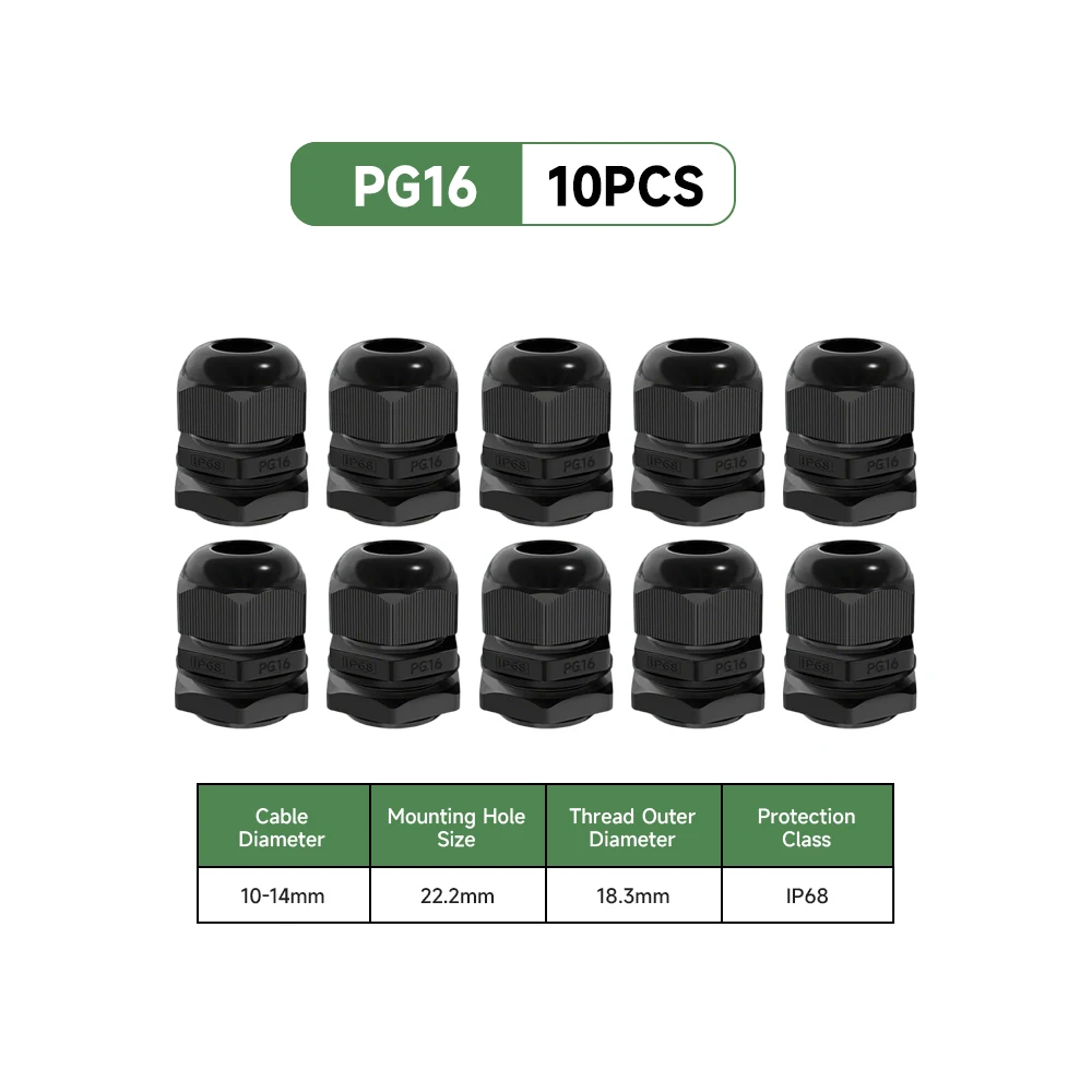 PG16-Black-10Pcs