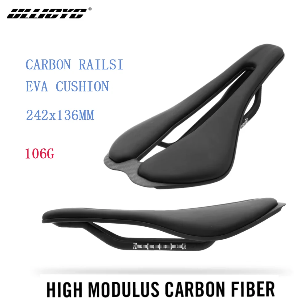ULLICYC 136x242mm Carbon Shell EVA Bicycle Saddle, Hollow Comfortable Breathable MTB/Road Racing Bike Cushion,Carbon Rail7x9mm,