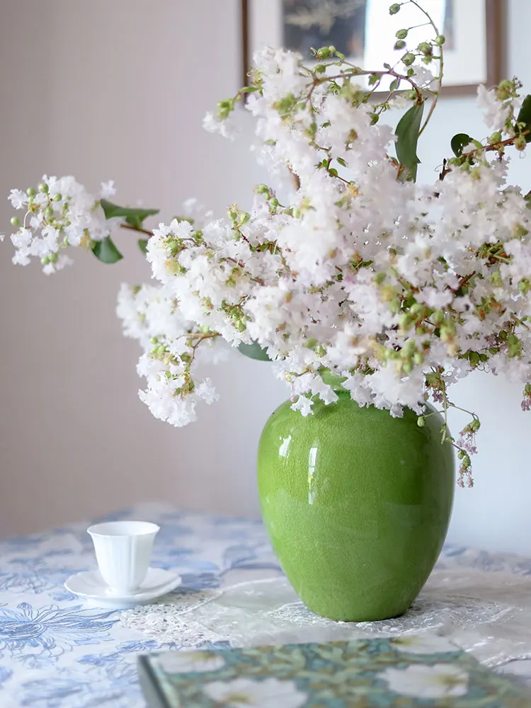 

Керамическая ваза с узором «ледяные трещины» изумрудно-зеленого цвета для цветочных композиций, декоративный элемент для дома, для гостиной и столовой