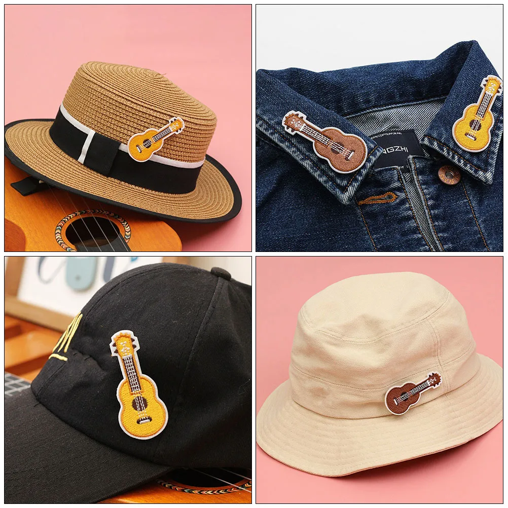 

4Pcs Ukulele Brooch Embroidery Cartoon Design Lapel Pin for Backpacks Coats Shawls Clothing Bag Ornament Accessory