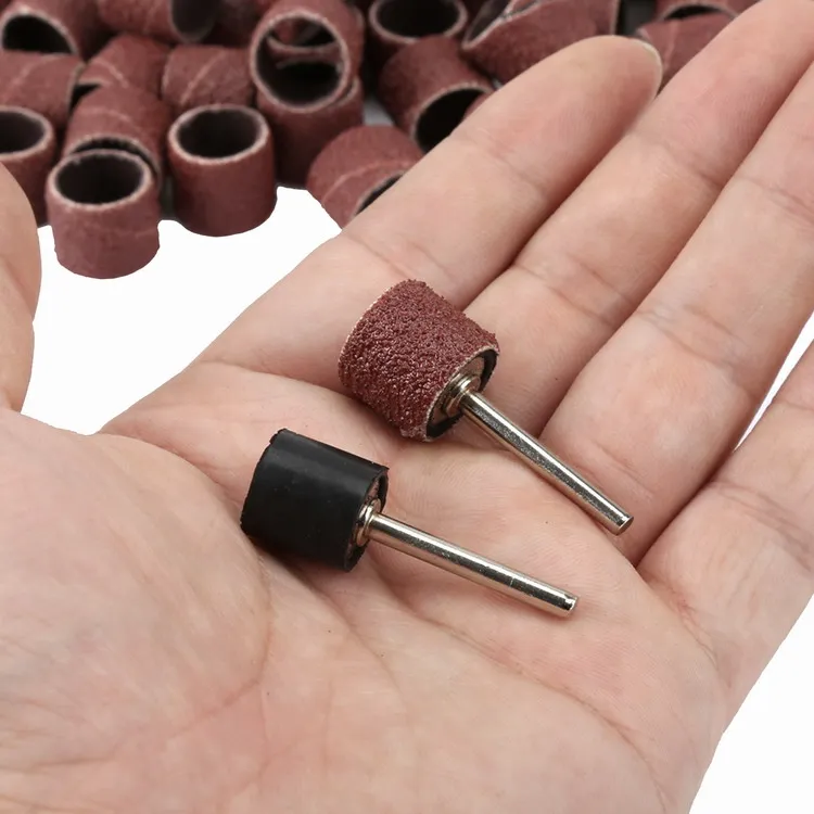 100Pcs Dremel Accessories 12.5mm Grit 80# Sanding Bands +2Pcs 3.17mm Sanding Drum Mandrel Dremel Rotary Tool Nail Drill Bits