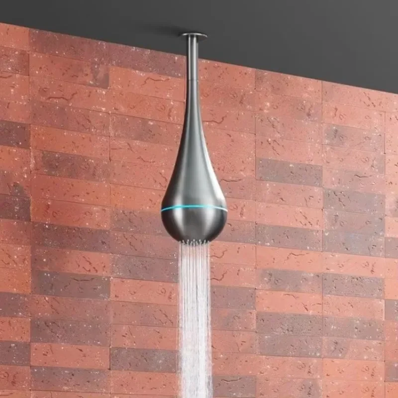 Luxury Wall-Mounted Ceiling Shower Head Water Droplet Effect Creative Concealed Embedded Shower Faucet Set with Ambient Lighting