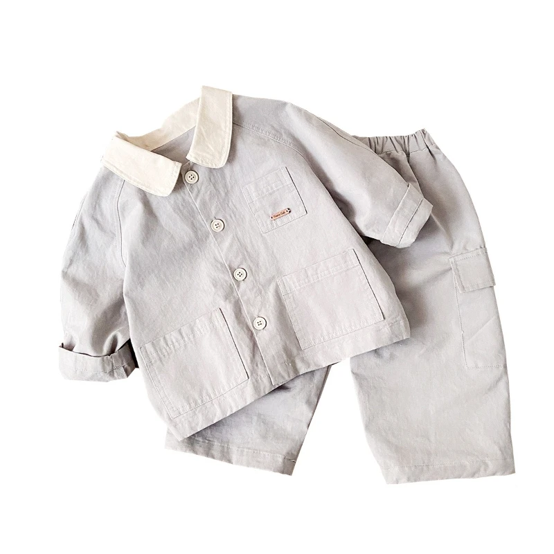 

2025 Autumn New Style Boys' A-class Cotton Long Sleeved Solid Color Jacket and Pants Two-piece Set