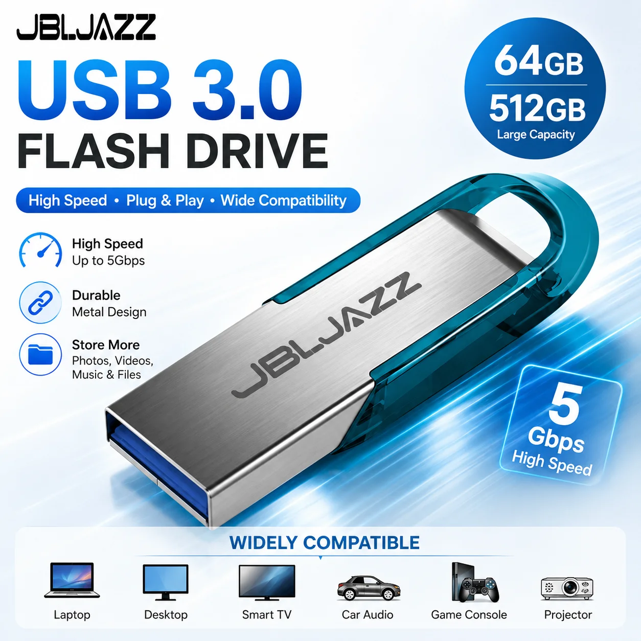 

Mini Metal USB 3.0 Flash Drive 512GB Creative Business Gifts Memory Stick 256GB Pen Drive Blue Storage Devices Tiny U Pendrive