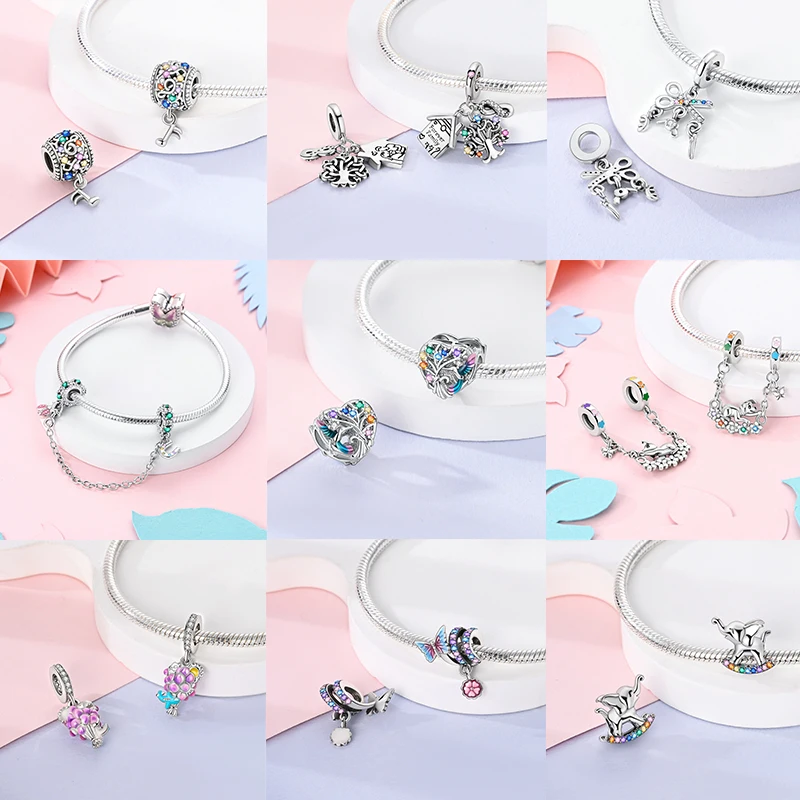 925 Sterling Silber Bunte CZ-Charm-Perlen Herz Baum des Lebens Elefant Hamsa Pfote Sonne Mond für DIY Armband Halskette Geschenk – Detail 6