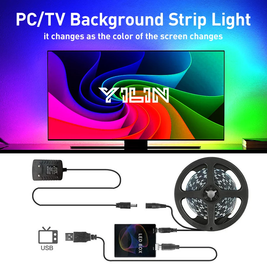 RGBIC LED Strip Immersive Computer Backlight PC/TV Monitor Screen Color Sync Light Strips Smart Software Control Ambient Lamps