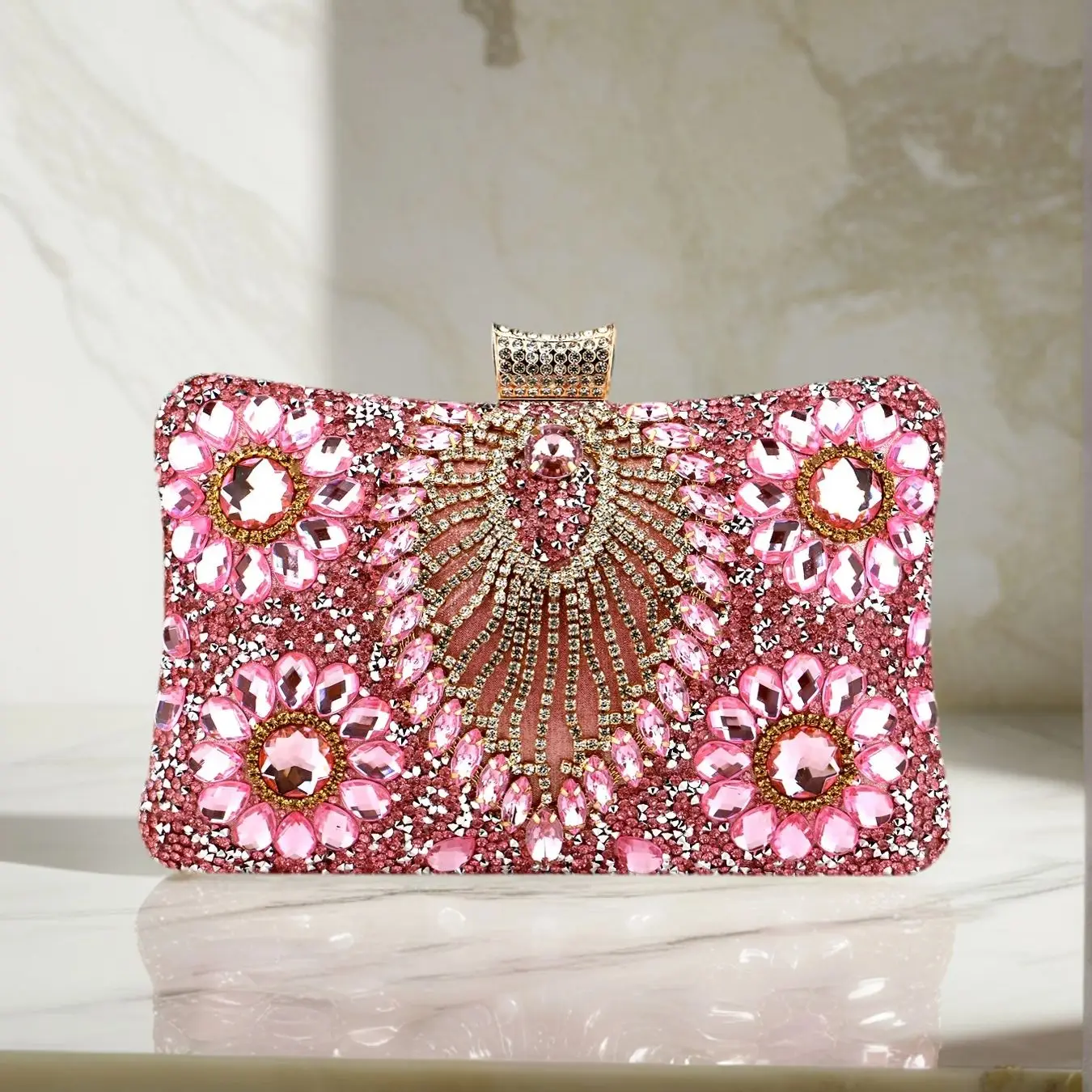 Acrylic Flower One Side Glitter Tassel Women Evening Bags Diamonds Small Day Clutch Luxury New Chain Shoulder Handbags For Party image 3