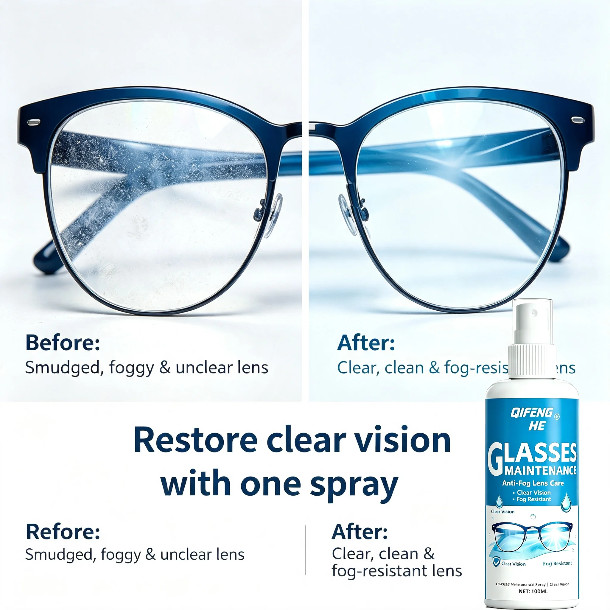 100ML Glasses Anti Fog Spray Lens Care Cleaner Long Lasting Fog Resistant Agent Maintain Clear Vision For Eyeglass Daily Mainten