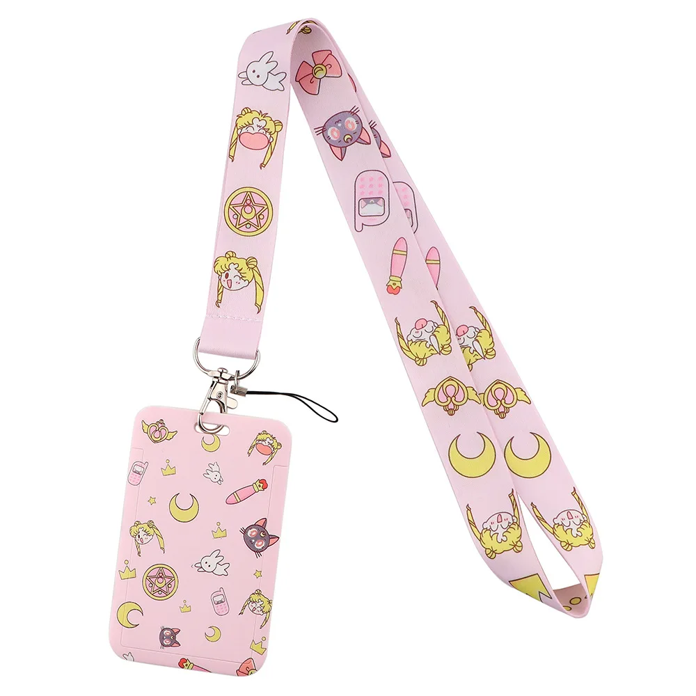 POP MART Sailor Moon Cartoon PVC Card Cover Student Campus Hanging Neck Bag Card Holder Lanyard ID Card Holders key chain