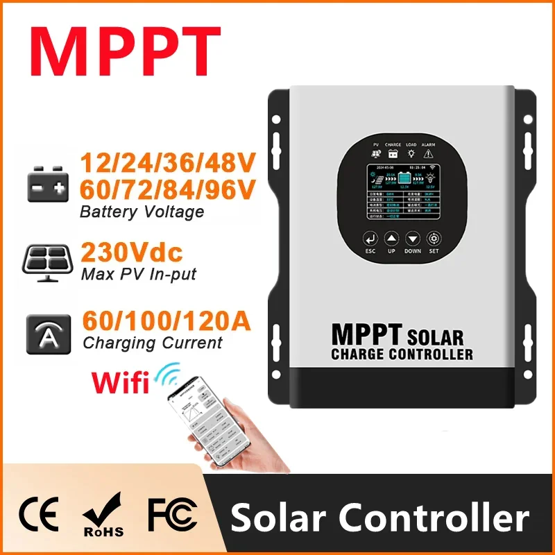 Regolatore di carica solare MPPT ad alta tensione Display LCD adattivo 12V-96V Sistema di controllo dell'accumulo di energia domestica per camper con tetti solari