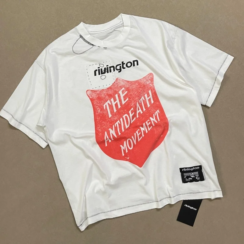 New White RRR123 Red Print TEE High-Quality Summer Crew Neck Stitchwork Men's Women's Short-Sleeve T-Shirt