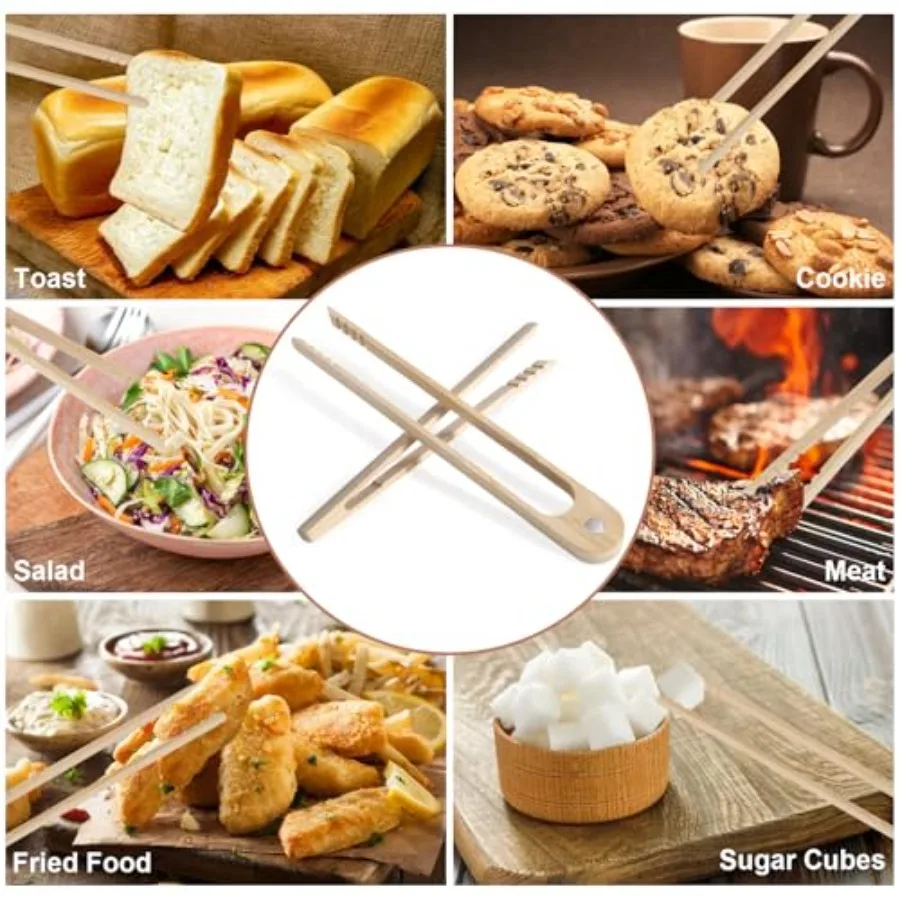 ملقط من الخيزران وملقط توست للطهي 8.6 بوصة مغناطيسية + 7.1 بوصة أواني صغيرة مضادة للانزلاق من الخيزران الفاخر لخبز لحم الخنزير المقدد سالا