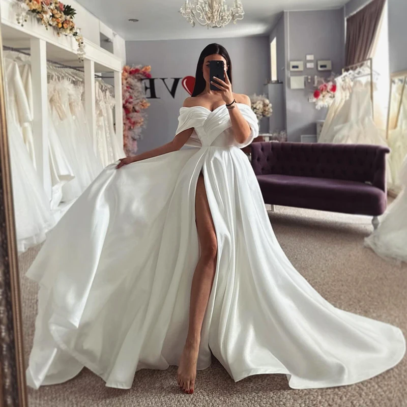 Eightree Simple White Wedding Dresses Women Off The Shoulder A-Line Wedding Gowns Boho Beach Bridal Ball Prom Dress Custom Size