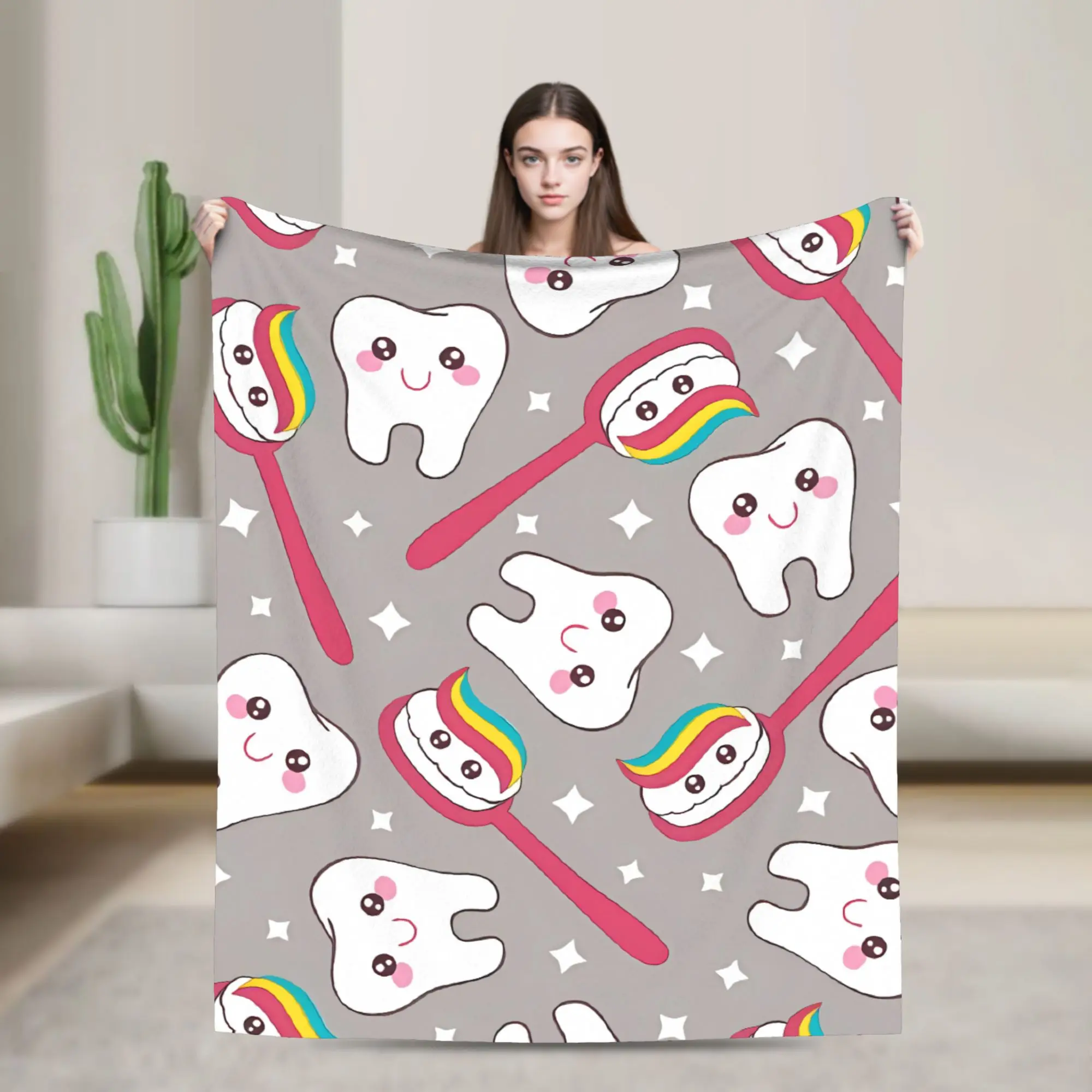Cute Tooth Fairy Purple Flannel Blanket  Warm Soft Throw Blanket for Couch Bed Travel Office Funny Bedspread Sofa Bed Cover