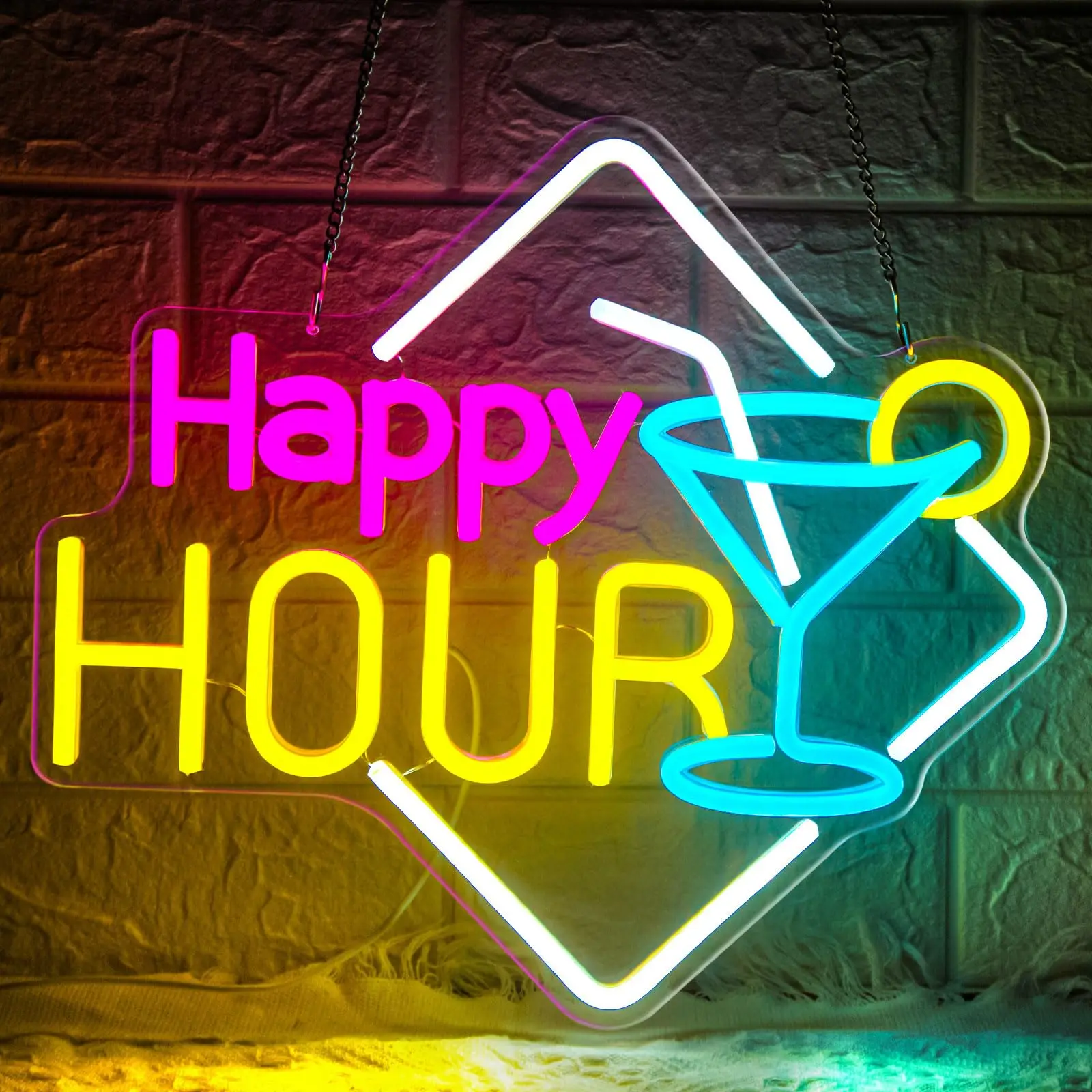 HAPPY HOUR Art Deco أكريليك Happy Hour ضوء النيون لديكور المنزل - اختيار هدية مثالي للاستخدام في الحانات والبارات!