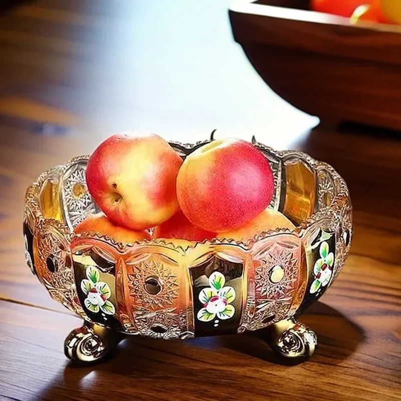 European large tall glass candy plate, crystal glass coffee table ornament, enamel color advanced sense