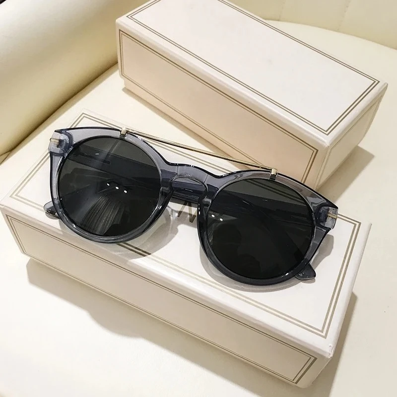 Trendy Retro Round Rivet Sunglasses Women 2025 Brand Double Bridge Shade Eyewear Colorful Lens Gray Yellow Frame Men Sun Glasses 2