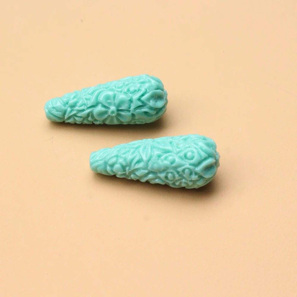 10mm×27mm S Artificial Coral Beads Carved Flower Bead Tear Drop Shape Cabochon Beige Green Mix Colors for Jewelry Earring Making