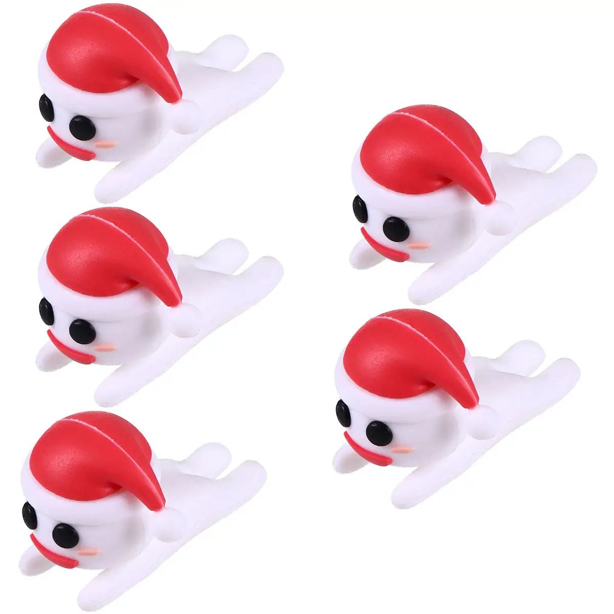 5Pcs Cartoon Christmas Data Line Cover Snowman Design Charging Cable Protector Portable Durable Organizer Cable Clip