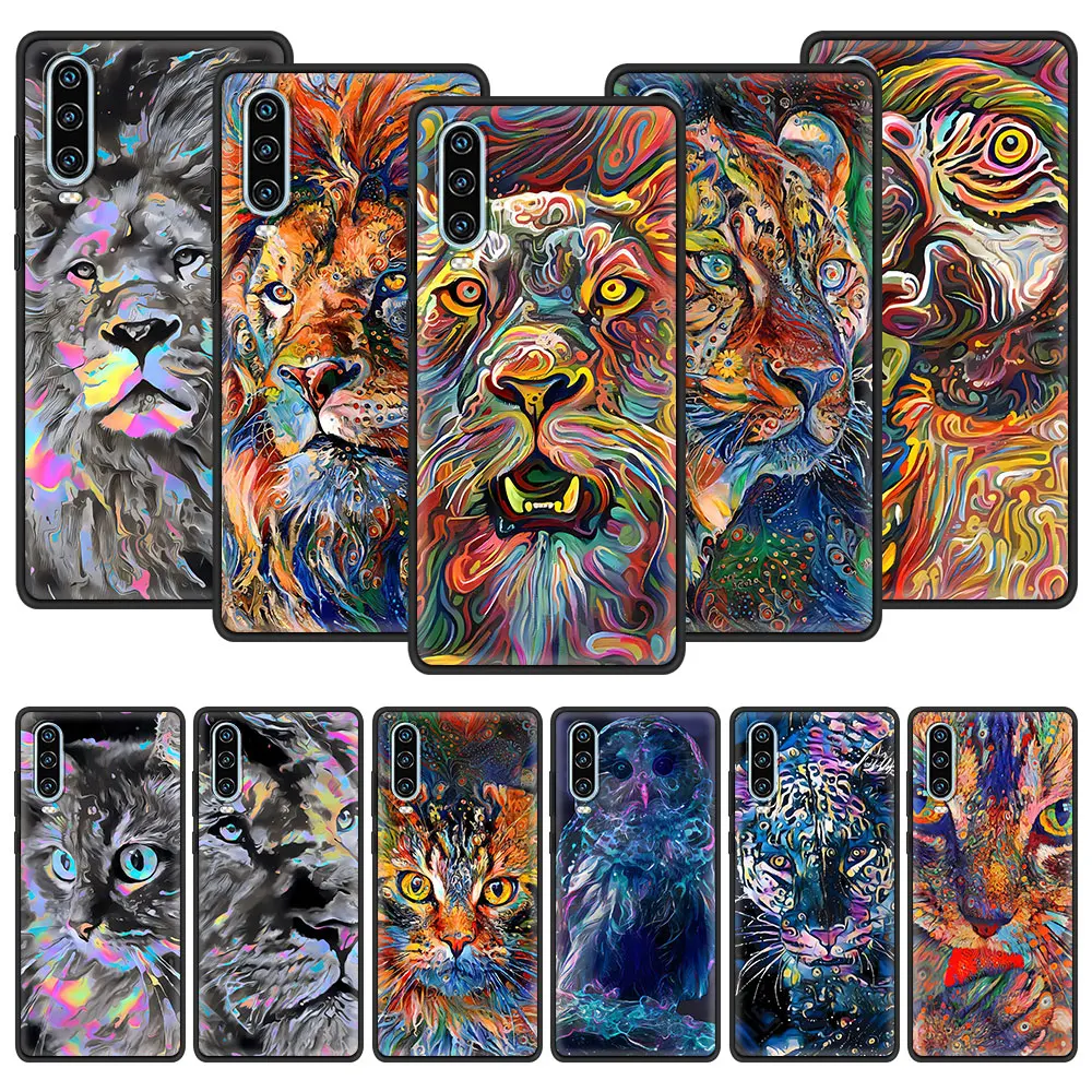 Abstract Surreal Animal Lion Phone Case For Huawei P30 Lite P50 Pro P20 P40 Lite E P Smart Z 2021 Y7 Y9 2019 Y6p Y9s Y7a Cover