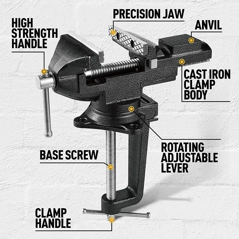 Bench Vise Metal Bench Vise Or Table Vise With 360° Swivel Base, Universal Home Vise Clamp-On 3.3Inch Vice Quick Adjustment