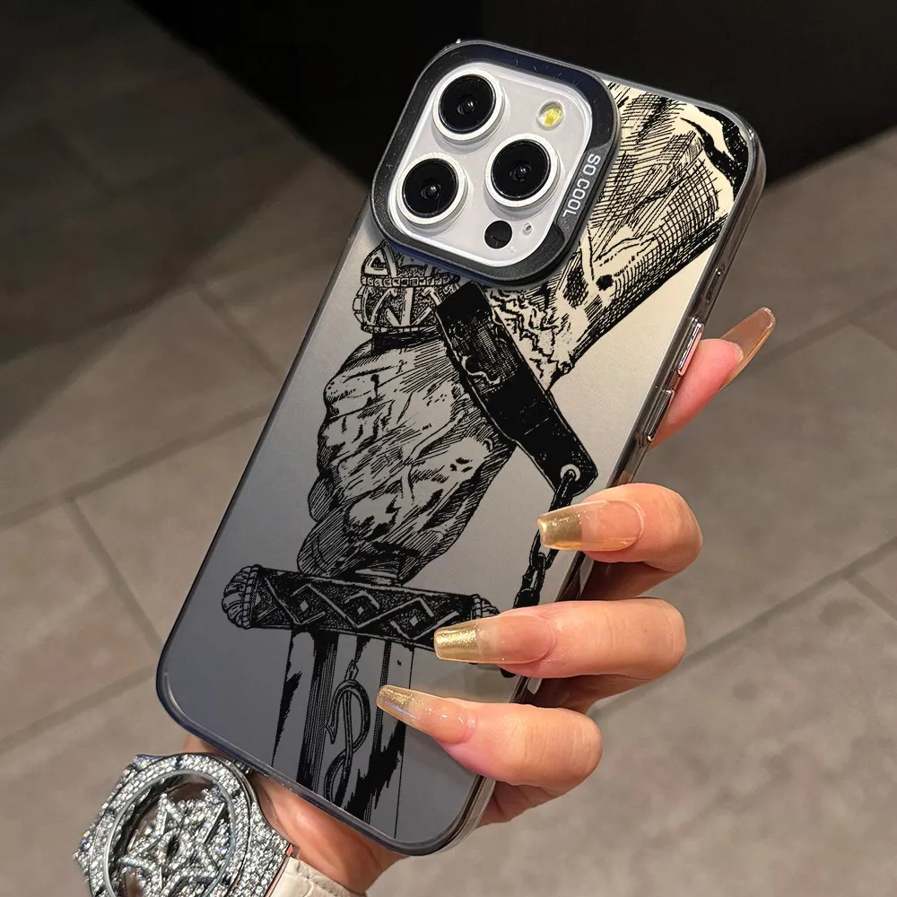 Schwarze Vinland Saga Handyhülle für Apple iPhone 18 17 Air 16 16e 15 14 Plus 13 12 11 Pro Max Matt Silber Hartschale – Detail 10