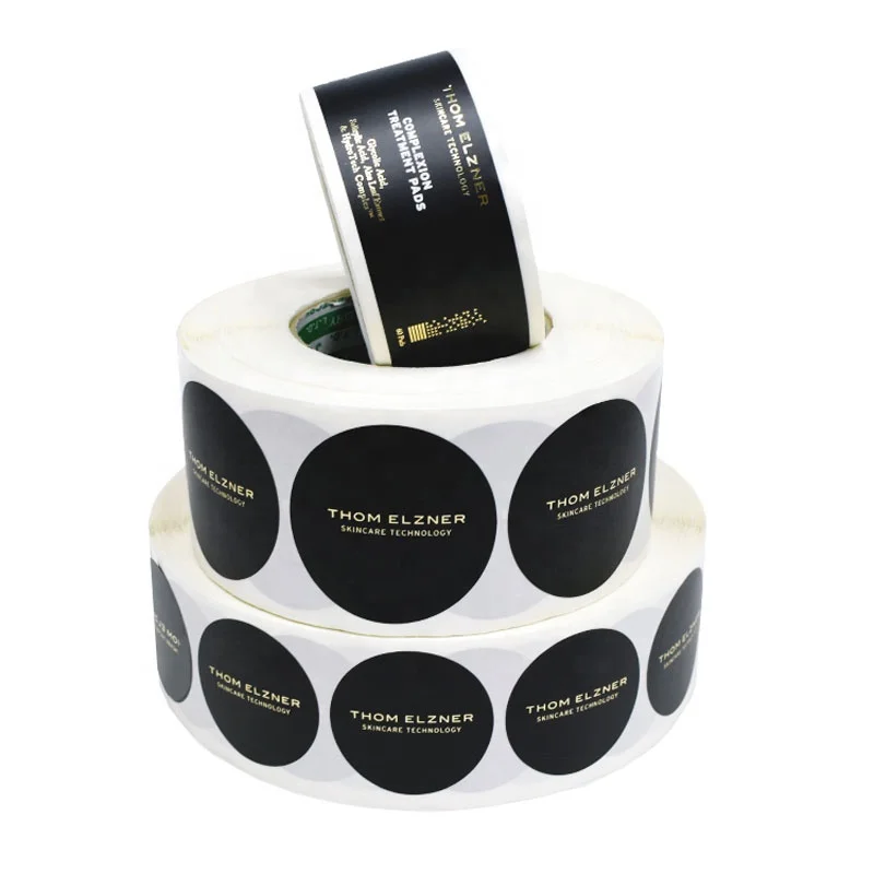 

20 0 pieces.Custom.Round Black Cheap Logo Printing Adhesive Customized roll cosmetics Label cosmetic product