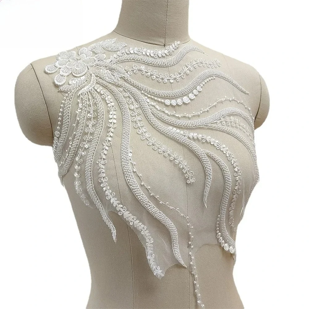 

Beaded Sequins Lace Chest Flowers, 3D Wedding Dress Applique, Bridal Headdress, Lace Collar Lace Fabric, Pteris Patch