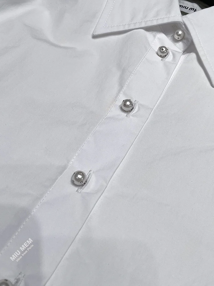 Ele White Collar irt Simple High-End Women's Spring Faion Retro Sle Straight Cut Long Sve Polyester Fiber Pure C...