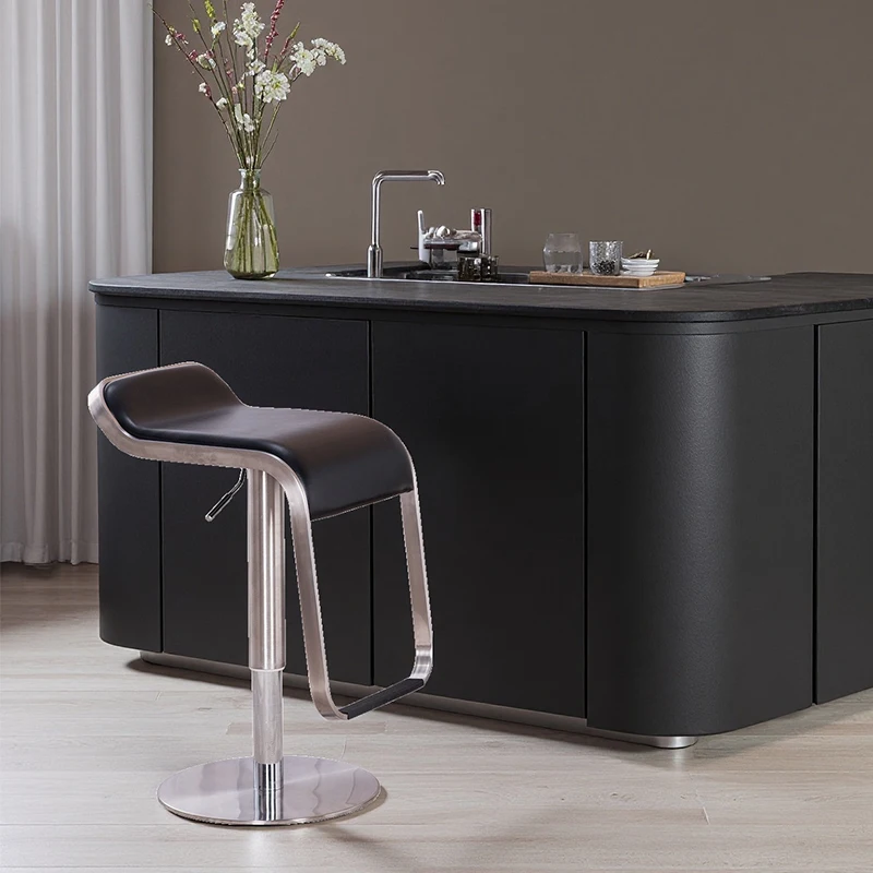 Silla de comedor giratoria moderna de lujo de cuero negro (1 unidad), con altura del respaldo ajustable, una silla de bar