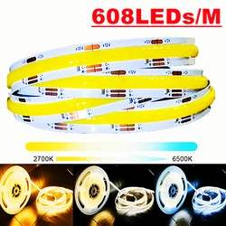 608 diod LED/m FCOB CCT Led listwa oświetleniowa wysokiej gęstości elastyczny COB 10mm LED światła RA90 ściemnialny telewizor dom dekoracja szafki DC12/24V