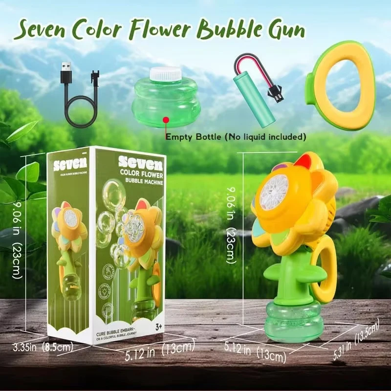 Zonnebloem Bubble Machine voor kinderen Automatische bloembubbelspeelgoed met licht voor peuters Bubble Maker Blower voor kinderen Buitenspeelgoed