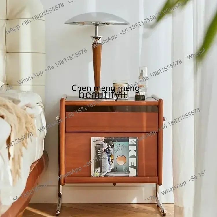 ss7486 Wood selection retro solid wood bedside table, simple storage in bedroom, bedside, small ultra-narrow storage for home us