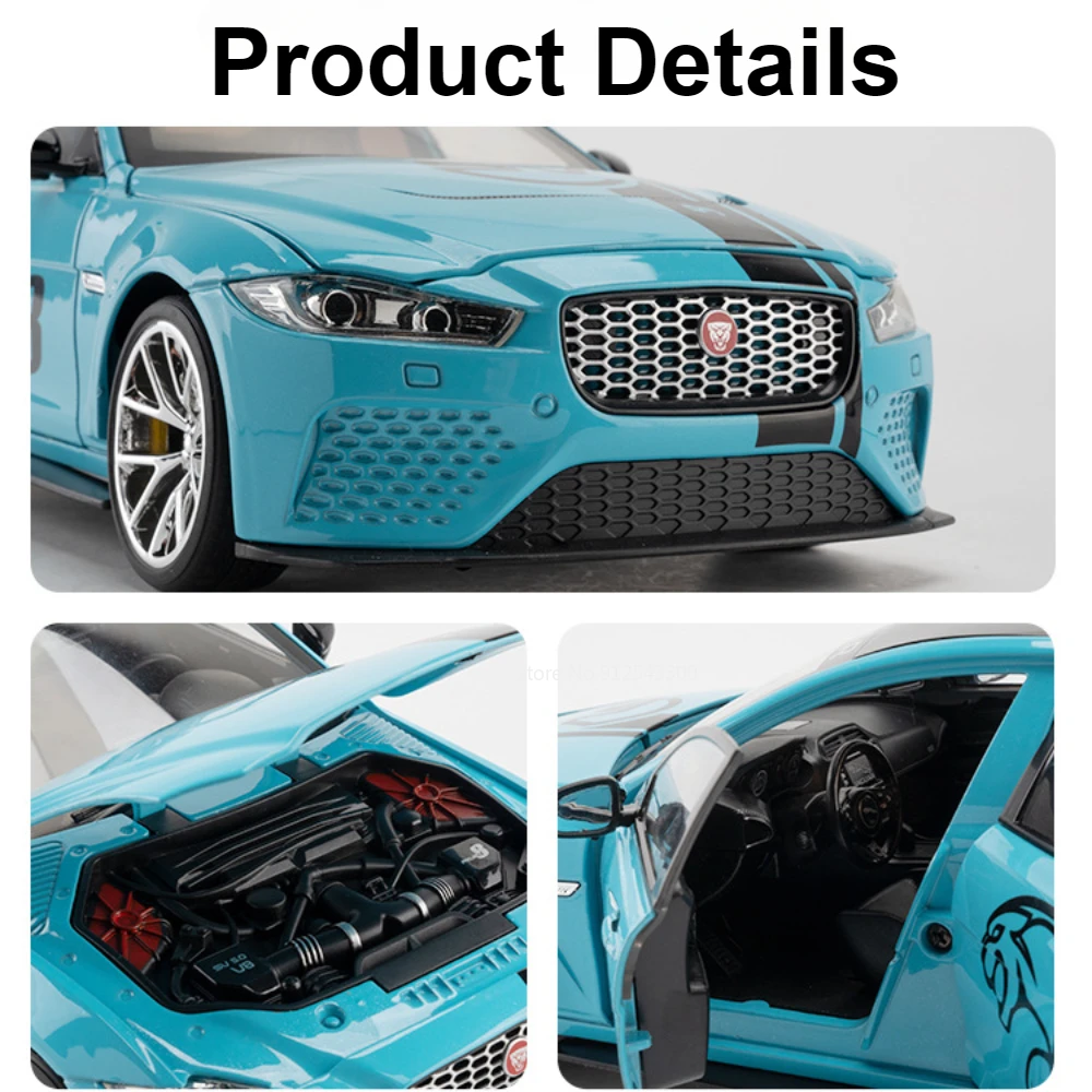 Large Size 1:18 JAGUAR XE SV Project 8 Toy Model Car Diecast Alloy Sports Cars Doors Opened Sound Light Pull Back Gifts for Boys