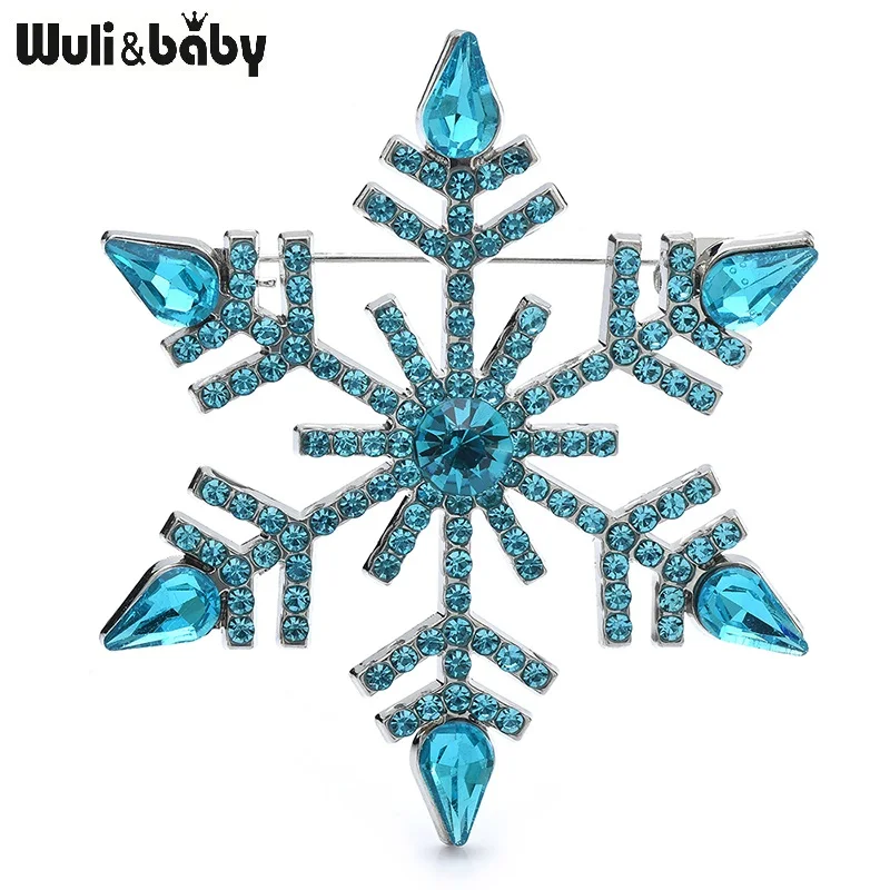 Wuli&baby Big Blue Snowflake Brooches For Women Men Rhinestone Christmas New Year Brooch Pins Gifts