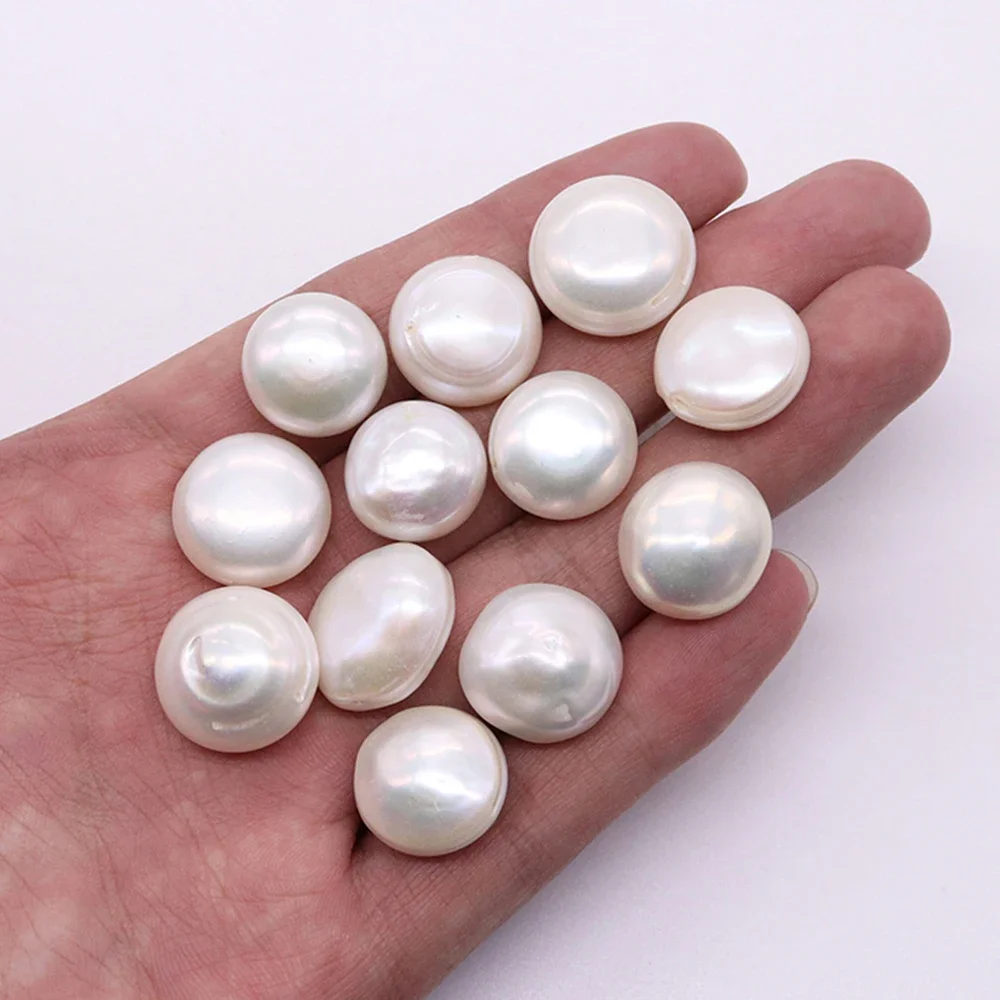 18mm No Hole 100% Natural Freshwater Pearl Bead Flat Round Shaped Diy Beads for Jewelry Making Earrings Charm Necklace Bracelets